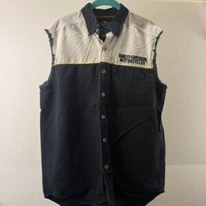 Harley-Davidson Sleeveless Button-Up Shirt Vest Black & White Colorblock Med